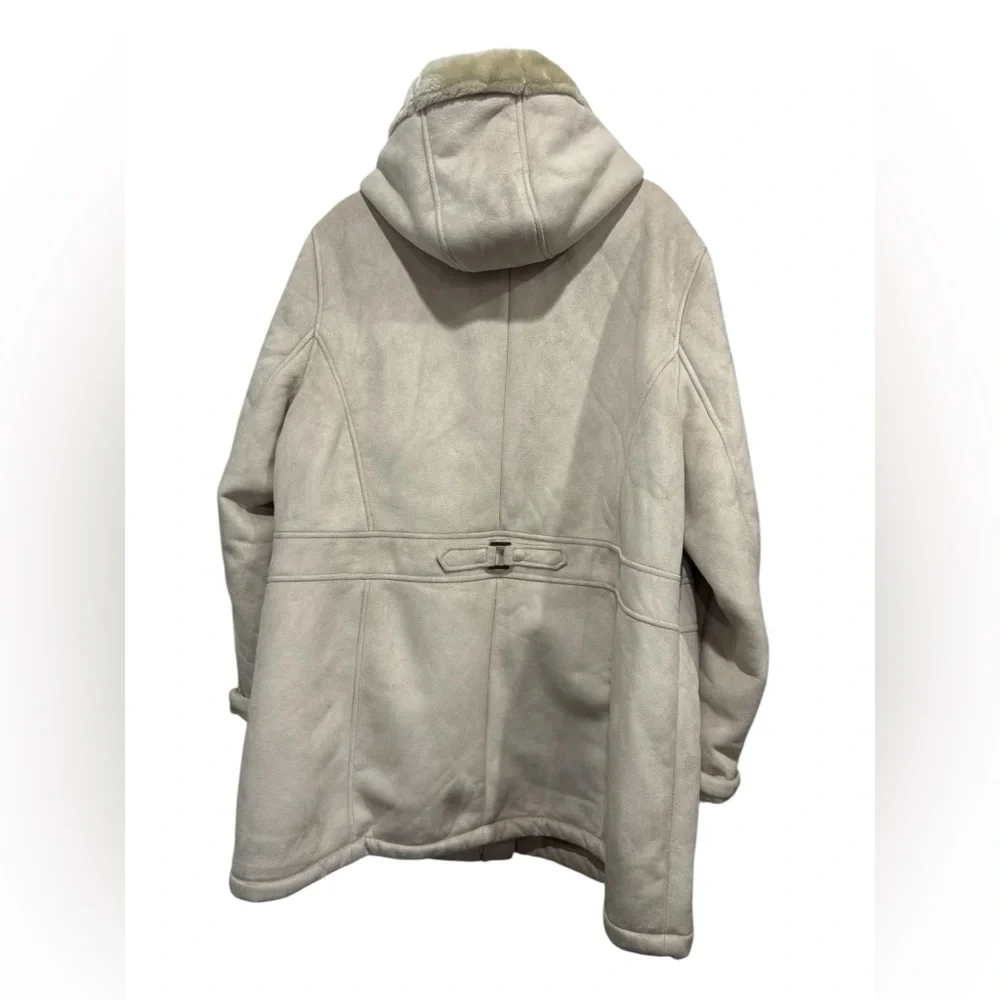 CROFT & BARROW Beige Faux Fur & Suede Hooded Coat - Picture 6 of 8